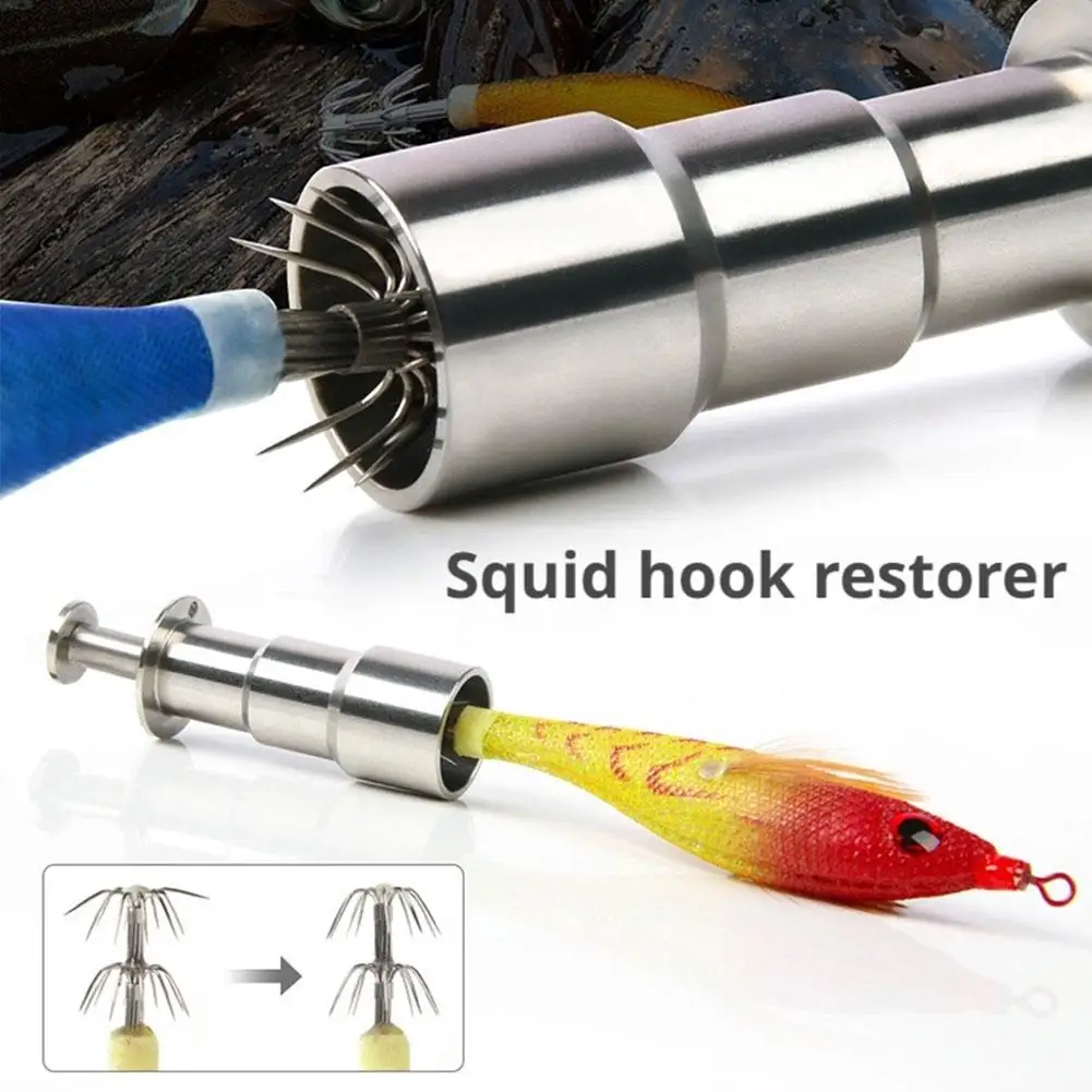 Gancho de calamar de acero inoxidable, alisador, gancho para paraguas, pulpo, herramienta de reparación de camarones de madera, accesorio de aparejos de pesca ligero