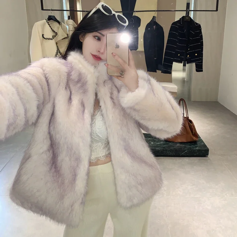 2024 여성 그라데이션 여우 모피 코트, 고급 온도, 따뜻하고 편안한 친환경, 니치 스타일, 겨울 신상