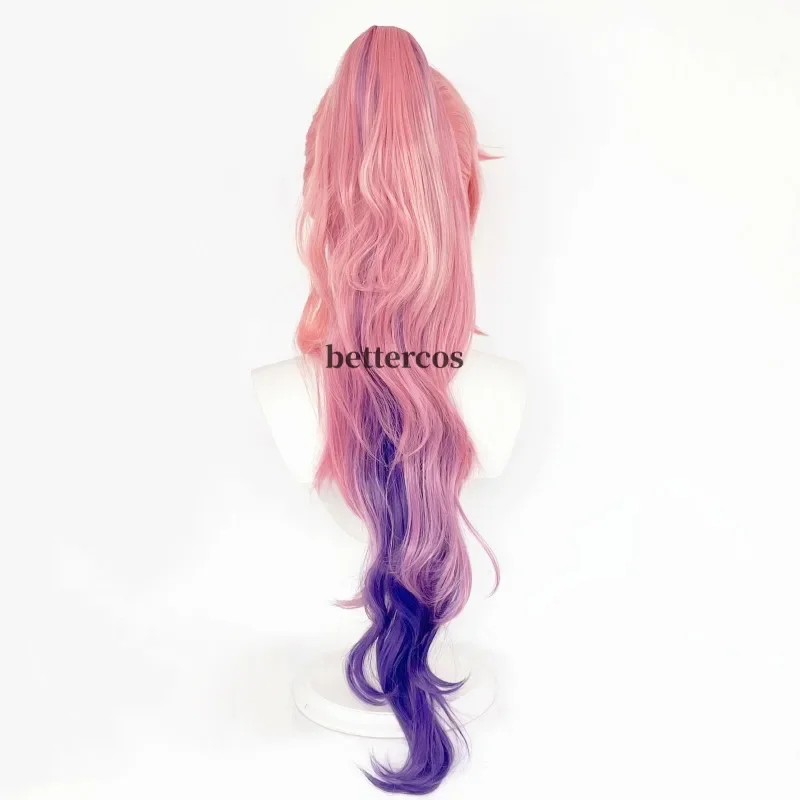 Seraphine Cosplay Wig LoL KDA Cosplays Curly Pink Purple With Tiger Clip Wigs Heat Resistant Synthetic Hair