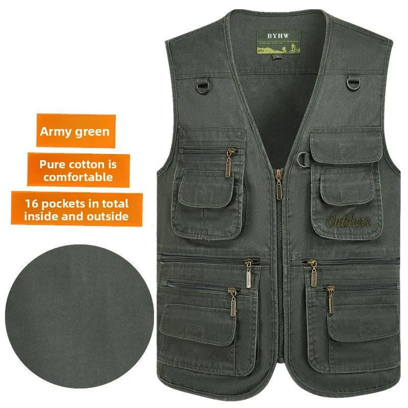 L-8XL Outdoor-Weste mit mehreren Taschen, Klettern, Wandern, Camping, Angeln, Bergsteigen, Reisen, Radfahren, Freizeit, Weste – Detail 6