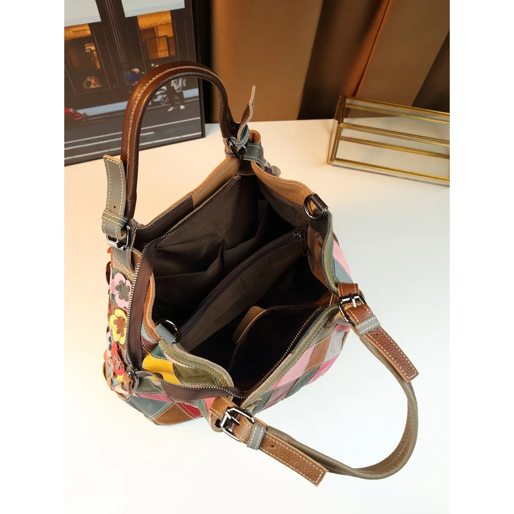 Винтажная женская сумка, цветная сумка ручной работы, сумка через плечо большой вместимости, женская сумка, повседневная и универсальная.