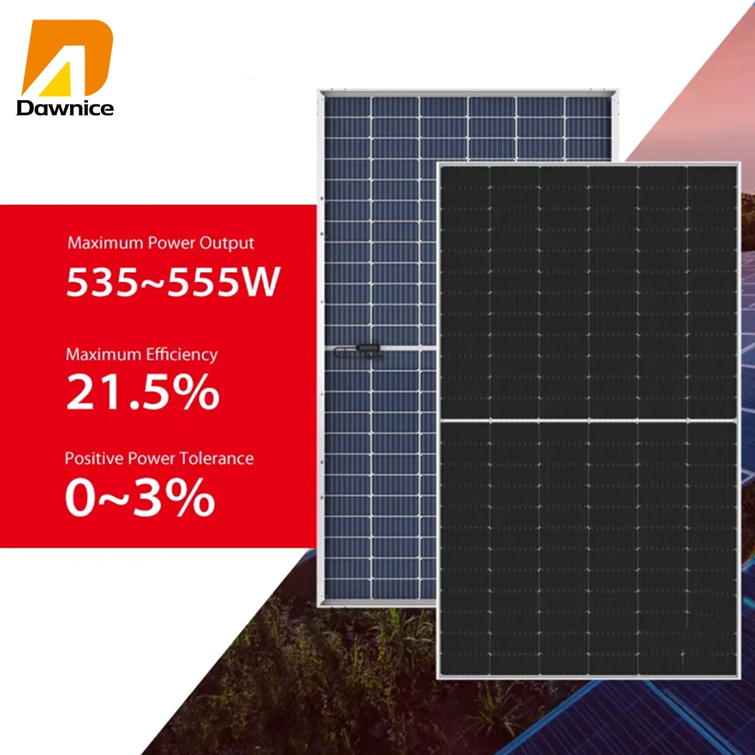 555W Solar Panel Bifacial  High-Efficiency Monocrystalline IP68 Solar Panel PV Module Power Charger for Solar Power System Kit