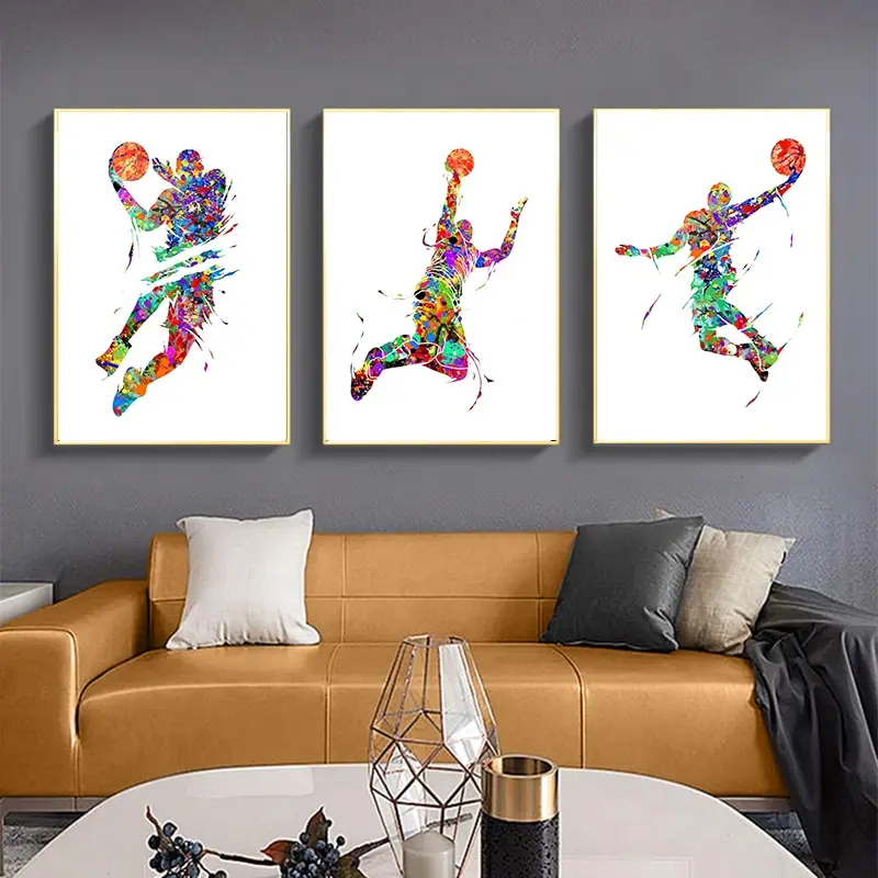 Basketball Poster Modern Wall Art Kawaii Basketball Boy Watercolor Decor Canvas Print Room Decoration Gifts