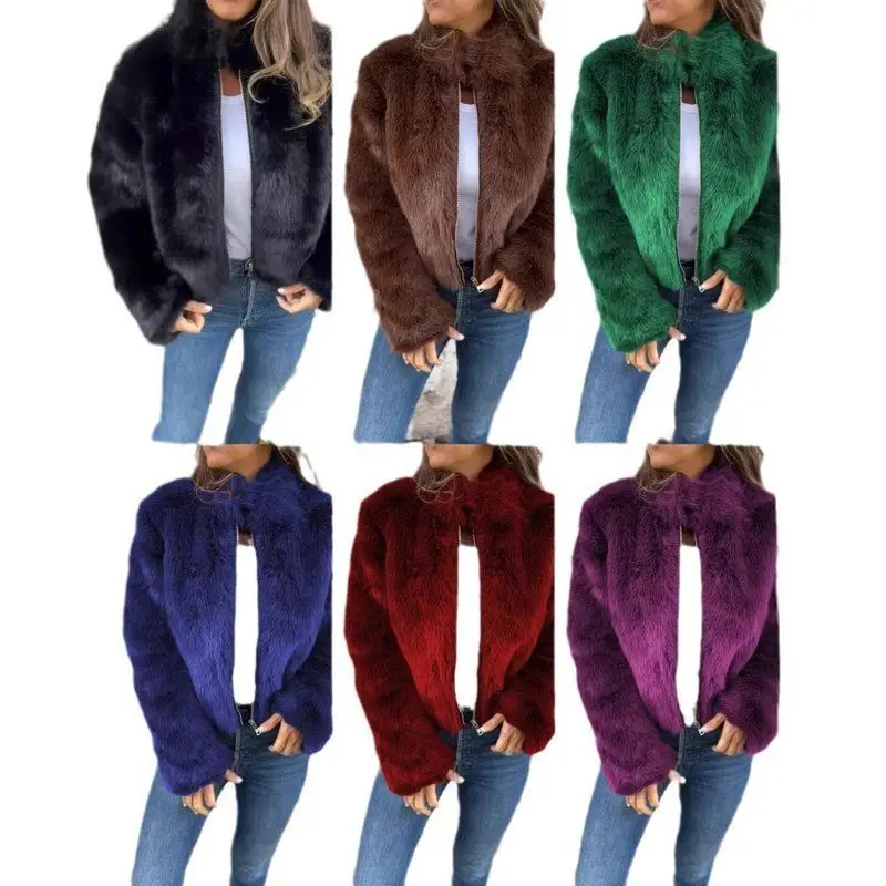 レディース ジッパー ファーコート ハイカラー ジャエット シミュレート ファー ロング スベ ブリティ スレ ファイオナブル 秋服 カジュアル シック