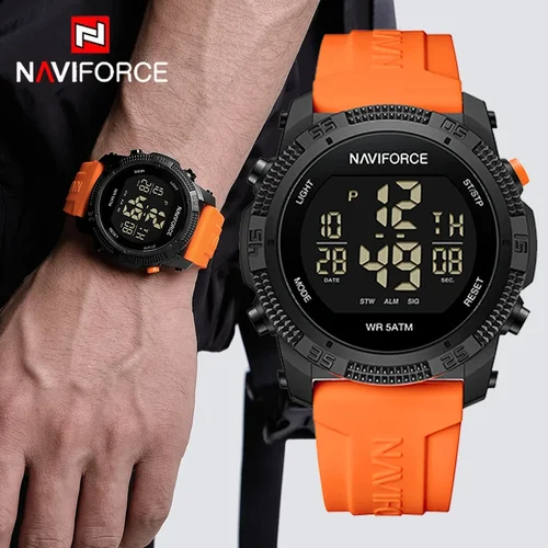 NAVIFORCE marca superior LCD Digital hombres reloj fecha y semana alarma reloj impermeable correa de silicona moda Casual reloj electrónico