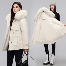 Winter Women's Jacket Fashion New Thicken Warm Wool Liner Hooded Parkas with Fur Female Snow Wear Padded Clothes Plus Velet Coat