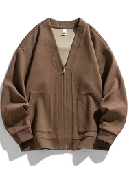 2024 Autumn Men Jacket Coat Pockets Cardigan Sweater Plus Size 6XL 7XL 8XL Oversize Black Zipper Loose Male Business Simple Thin