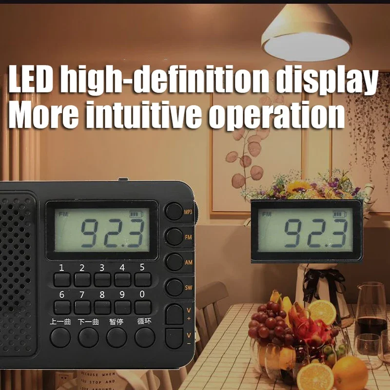 راديو محمول كامل النطاق FM/AM/SW يدعم TF/USB مع شاشة LCD مشغل موسيقى 3.5 ملم سماعة رأس Jackjavascript: