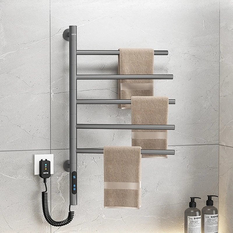 Smart Rotating Electric Towel Warmer Constant Temperature Drying Rack for Bathroom Heated Storage Shelf Wall Mounted Organizer