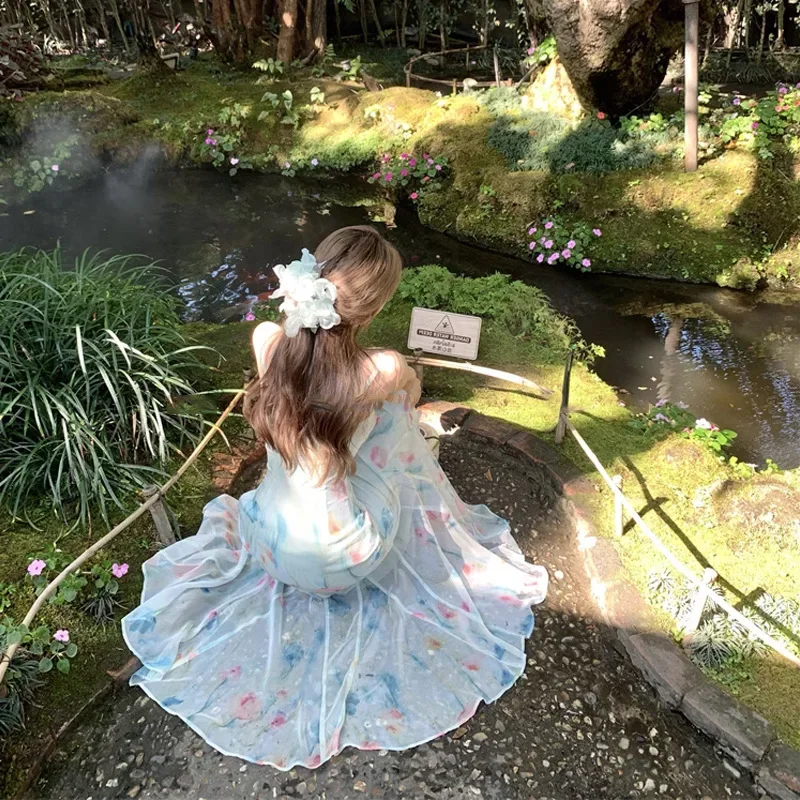 فستان كاواي سويت Y2k ياباني ميدي للنساء من الدانتيل بتصميم زهور فساتين كلاسيكية فرنسية أنيقة للحفلات المسائية #5