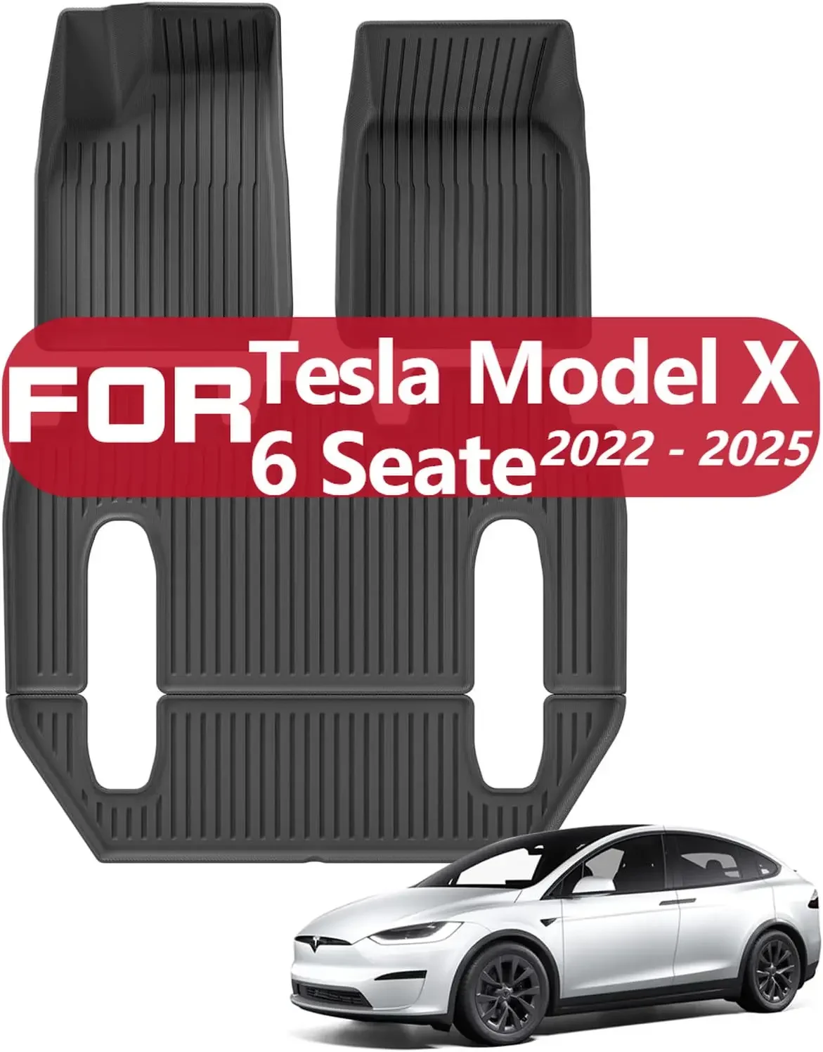 

3 шт. Коврики для 2022 - 2025 Tesla Model X 6-местные (не подходят для 5/7 мест) Всепогодные напольные вкладыши 1-й и 2-й рядный автомобиль из ТПЭ