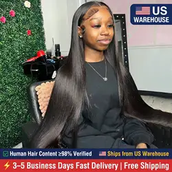 ≥98% Human Hair Bone Straight Lace Front Wig 13x6 HD Lace Glueless Wear and Go Pre Plucked Baby Hair Ship US 3-5 Days For Women