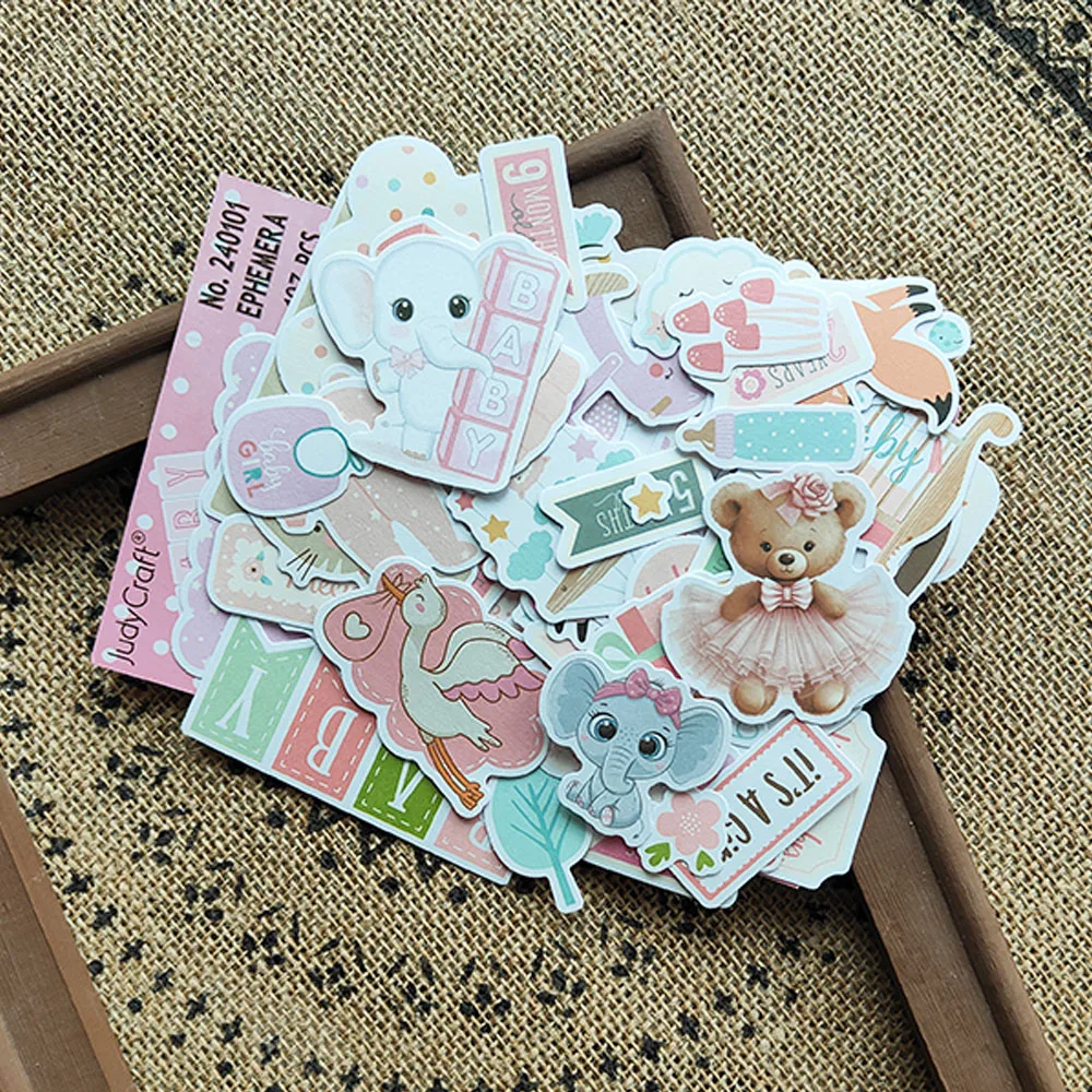 KSCRAFT 107pcs Baby Girl Self-adhesive Paper Sticker for Scrapbooking/ DIY Crafts/ Card Making Decoration