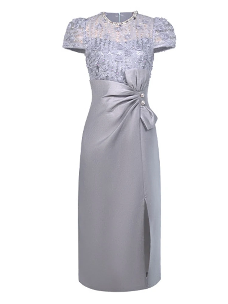 Robe de Banquet française pour femmes, douce, célébrité, dentelle transparente, diamants, paillettes, Robe de bal, nœud pliable, Corset, robes de soirée