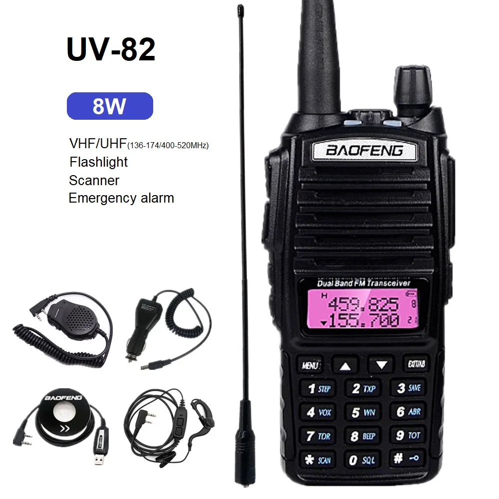 

uv82 8w Baofeng Walkie Talkie VHF UHF UV 82 Scanner Radio Station CB Ham Radio Transceiver High Power for Hiking UV-82 Plus