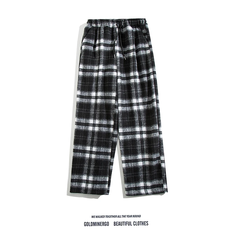 

Мужские брюки в стиле ретро с клетчатым узором, корейские модные повседневные шерстяные брюки прямого кроя с драпировкой, молодежные, весенне-осенние