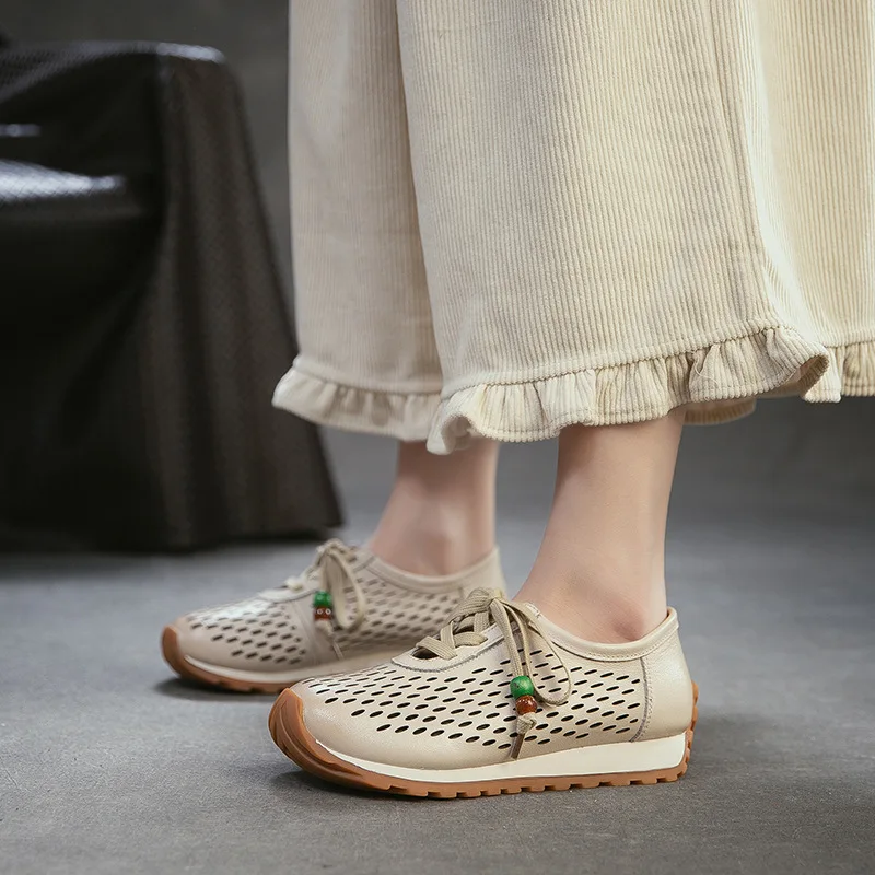 

Повседневные дышащие женские туфли-балетки из перфорированной кожи с лазерной обработкой, весна 2026, легкие, универсальные, с круглым носком, на резиновой подошве, комфортные