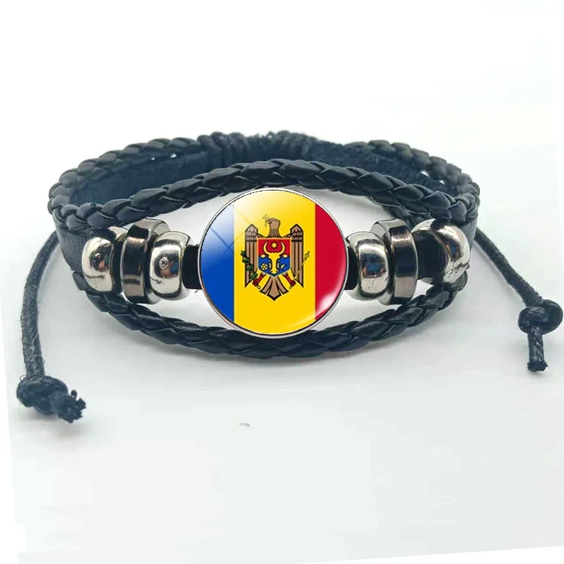 New Fashion Logo Bracelet Russia Ukraine Belarus Estonia Latvia Lithuania Moldova Flag Charm Leather Bracelet Men's Gift