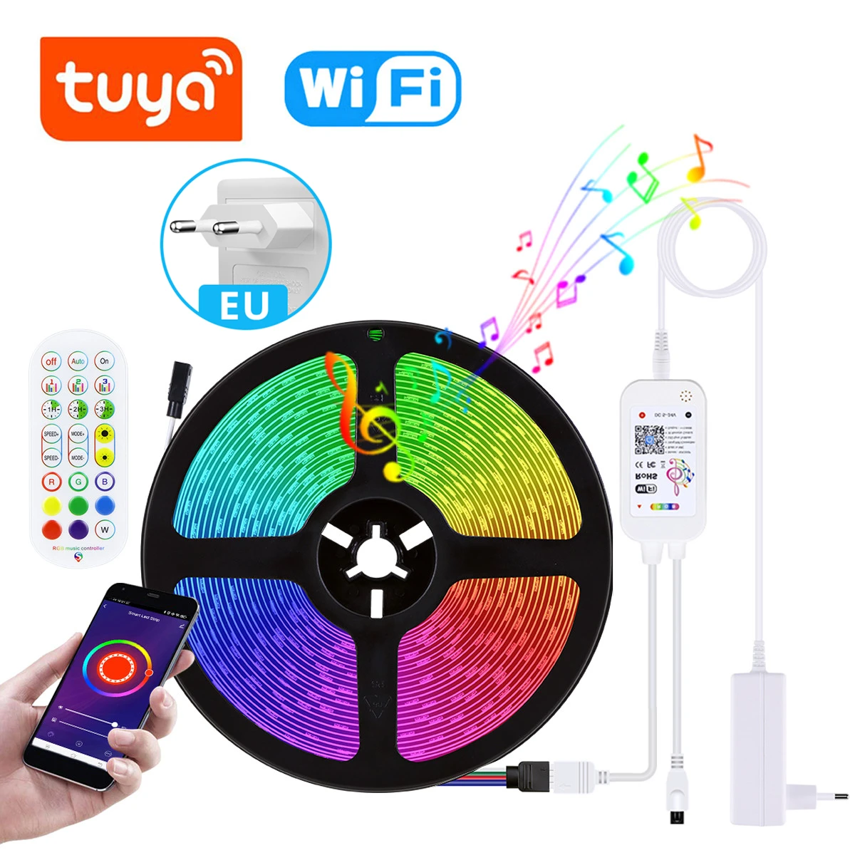 

Tuya Smart WIFI LED Strip Light 5M 10M 15M 20M 12V 5050 RGB Flexible Tape Ribbon Colorful Party Room Decor for Alexa Google Home