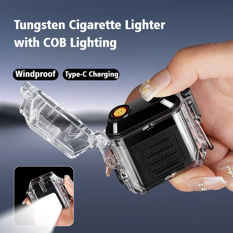 

Waterproof Lighter with COB Lighting Tungsten Filament Ignitors Power Display Charging Cigarettes Lighters & Smoking Accessories