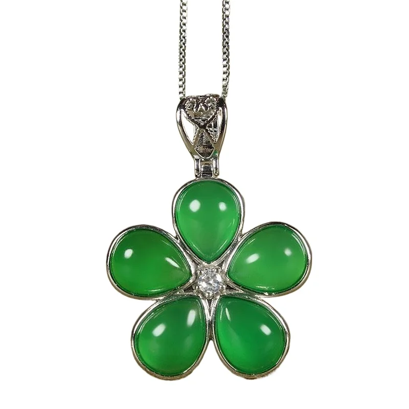 

Silver inlaid chalcedony, flower pendant, women's elegant fashion pendant