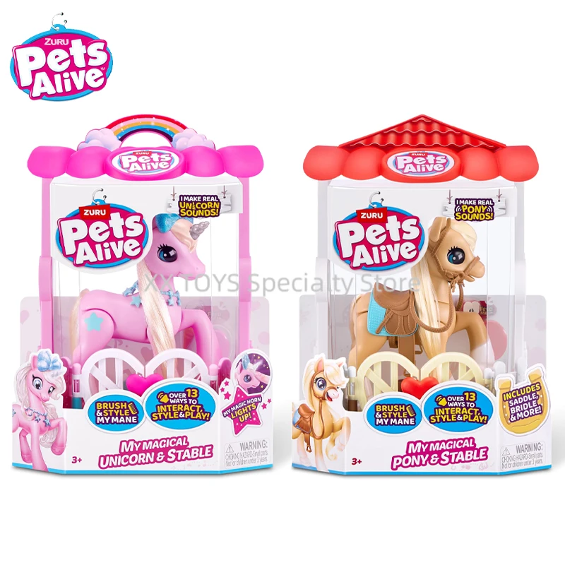 

ZURU Pets Alive My Magical Pony and Stable Battery Powered Interactive Glowing Vocal Unicorns Pet Figure Toys Playset Girls Toys