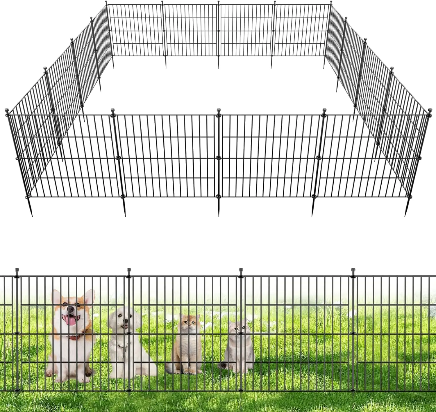 

10-Panel No-Dig Metal Garden Fence, 24in H x 20ft L, Rustproof Animal Barrier for Dogs & Rabbits