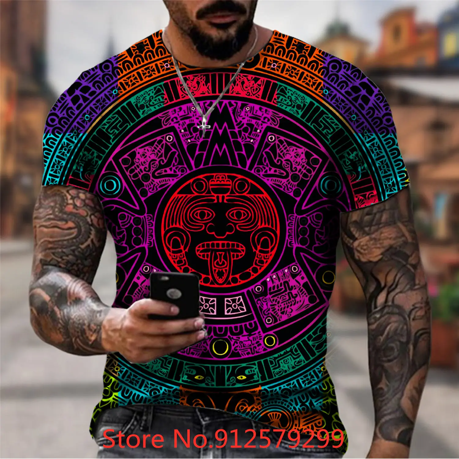 2022 Novelty Men\'s T-Shirt Casual Mexico Aztec Calendar 3D Printed T Shirts for Men Short Sleeve Tee