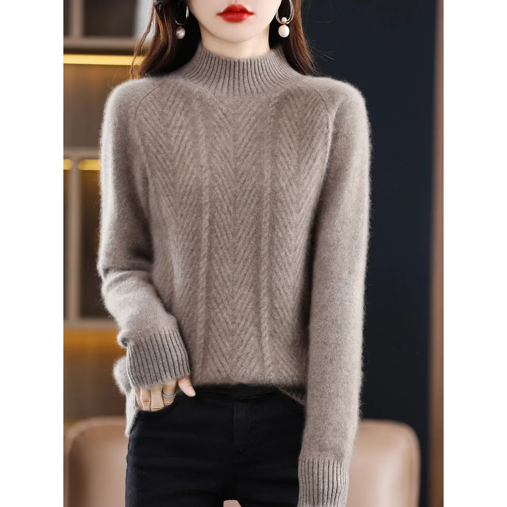 Women\'s Woolen Sweater Autumn Winter Thicken Half Turtleneck Knitted Pullover Jumper Female Loose Bottoming Cashmere Sweater 4XL