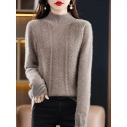 Women's Woolen Sweater Autumn Winter Thicken Half Turtleneck Knitted Pullover Jumper Female Loose Bottoming Cashmere Sweater 4XL