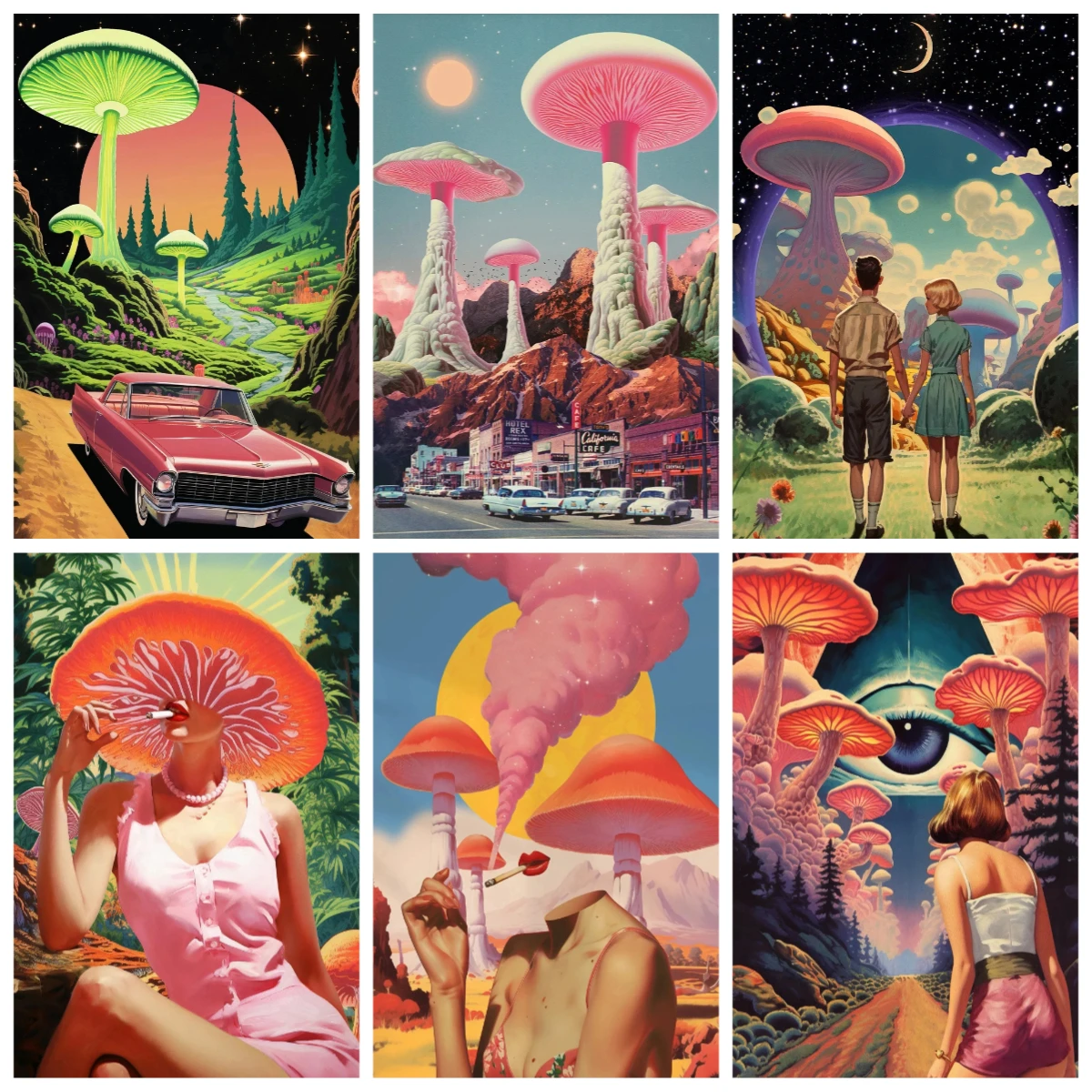 Ölgemälde nach Zahlen, Rauch, surreal, Pilz, psychedelisch, Heimdekoration, Gemälde, Wand, Schlafzimmer, Raumdekoration, Geschenk, rahmenlos