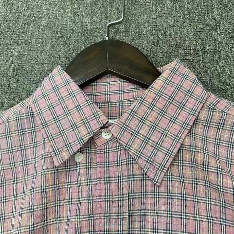 Vintage Style 1:1 OUR LEGACY Lapel Pink Shirt Plaid Loose Mens Womens Shirt Premium Long Sleeve Shirt