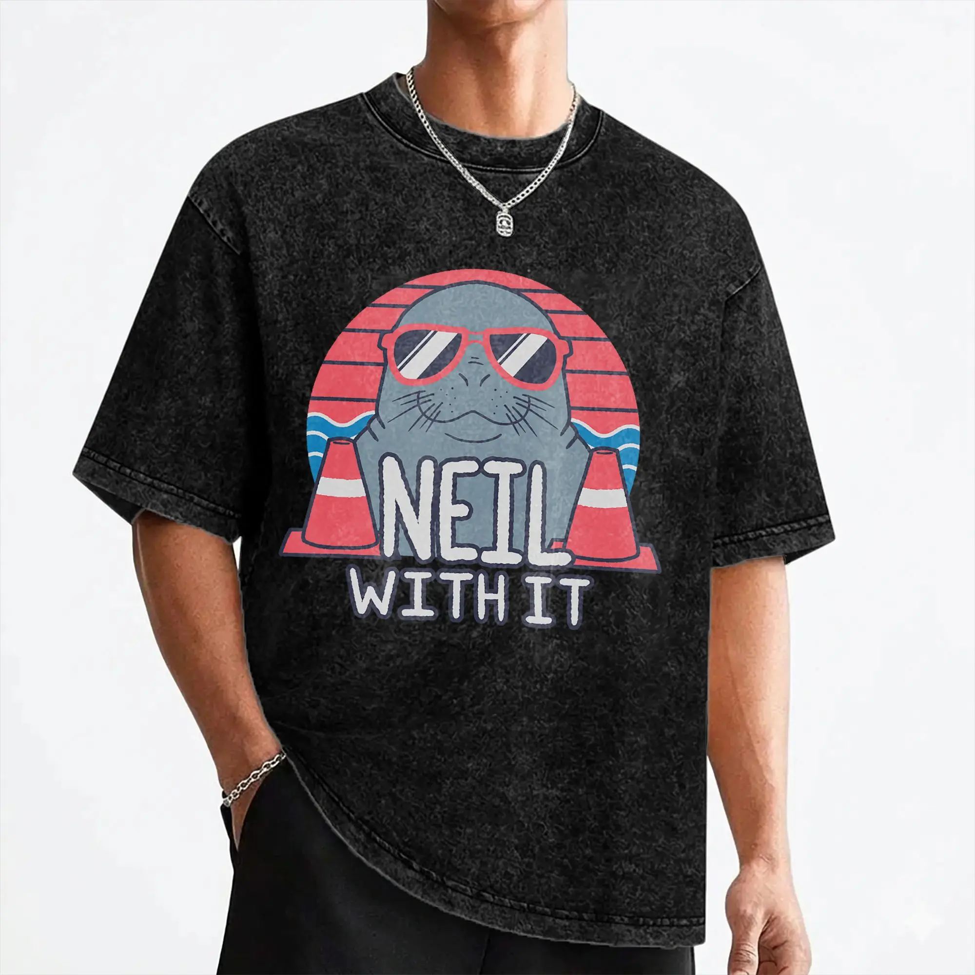 Neil the Seal Deal with It Funny Tasmanian Seal T Shirts Washed 100% Cotton T-Shirt Vintage for Men Women Streetwear Summer Tees