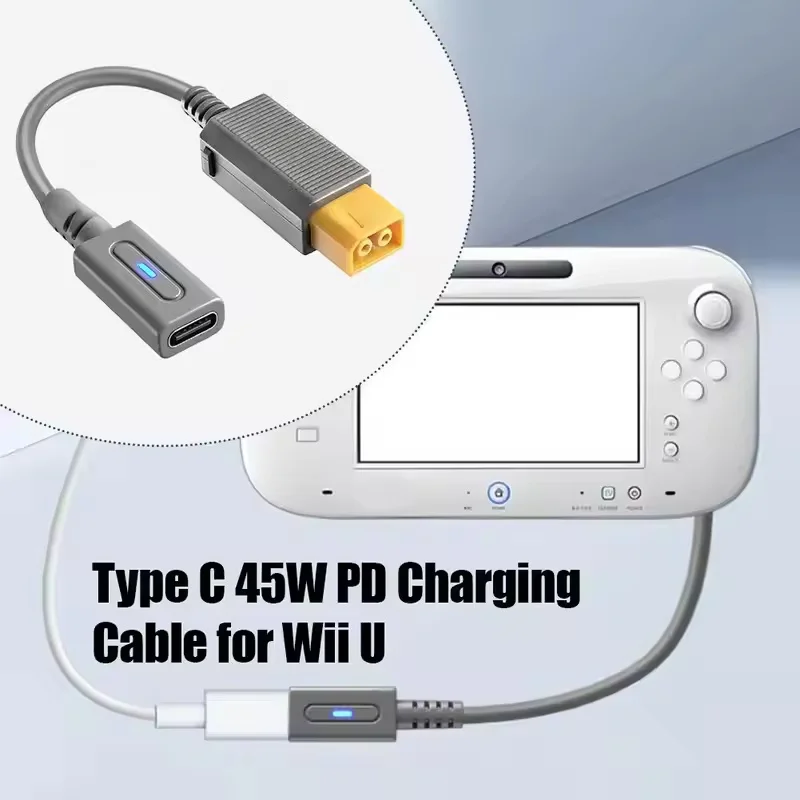 Type C 45W PD Charge Cable for Wii U Console USB C Gaming Power Supply Cord for Nintendo Wii U Charging Game Controller Wire