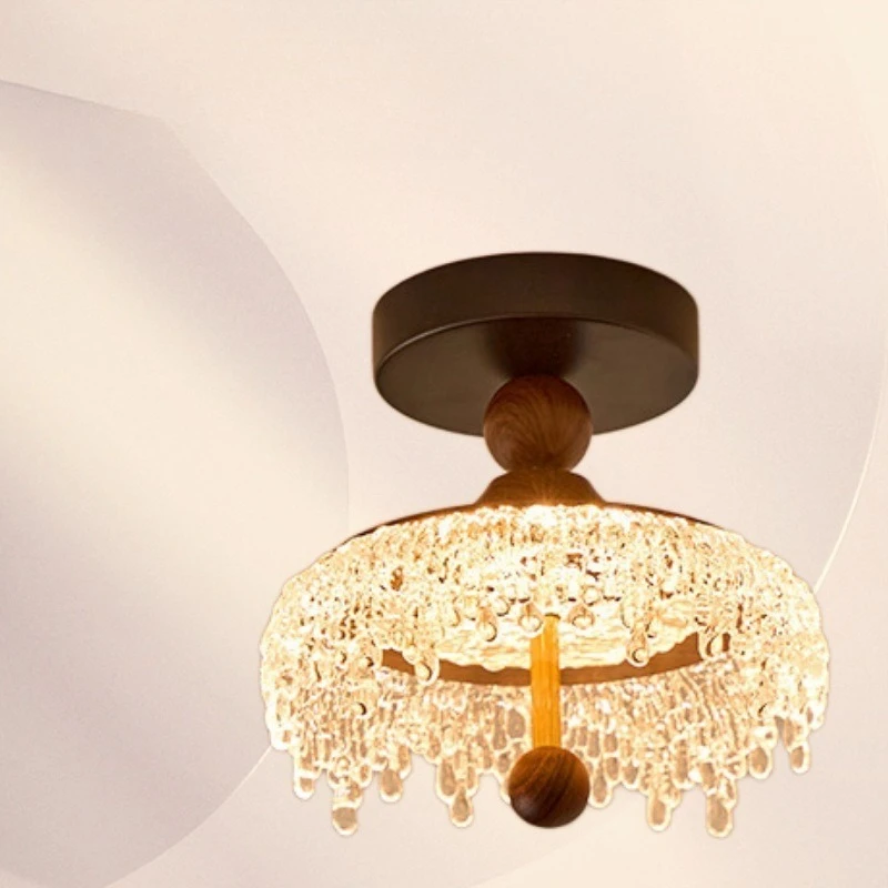 

Средневековый акриловый потолочный светильник с каплями воды в стиле ретро, орех, светодиодная люстра, ресторан, спальня, прикроватная тумбочка, коридор, светильники для прохода