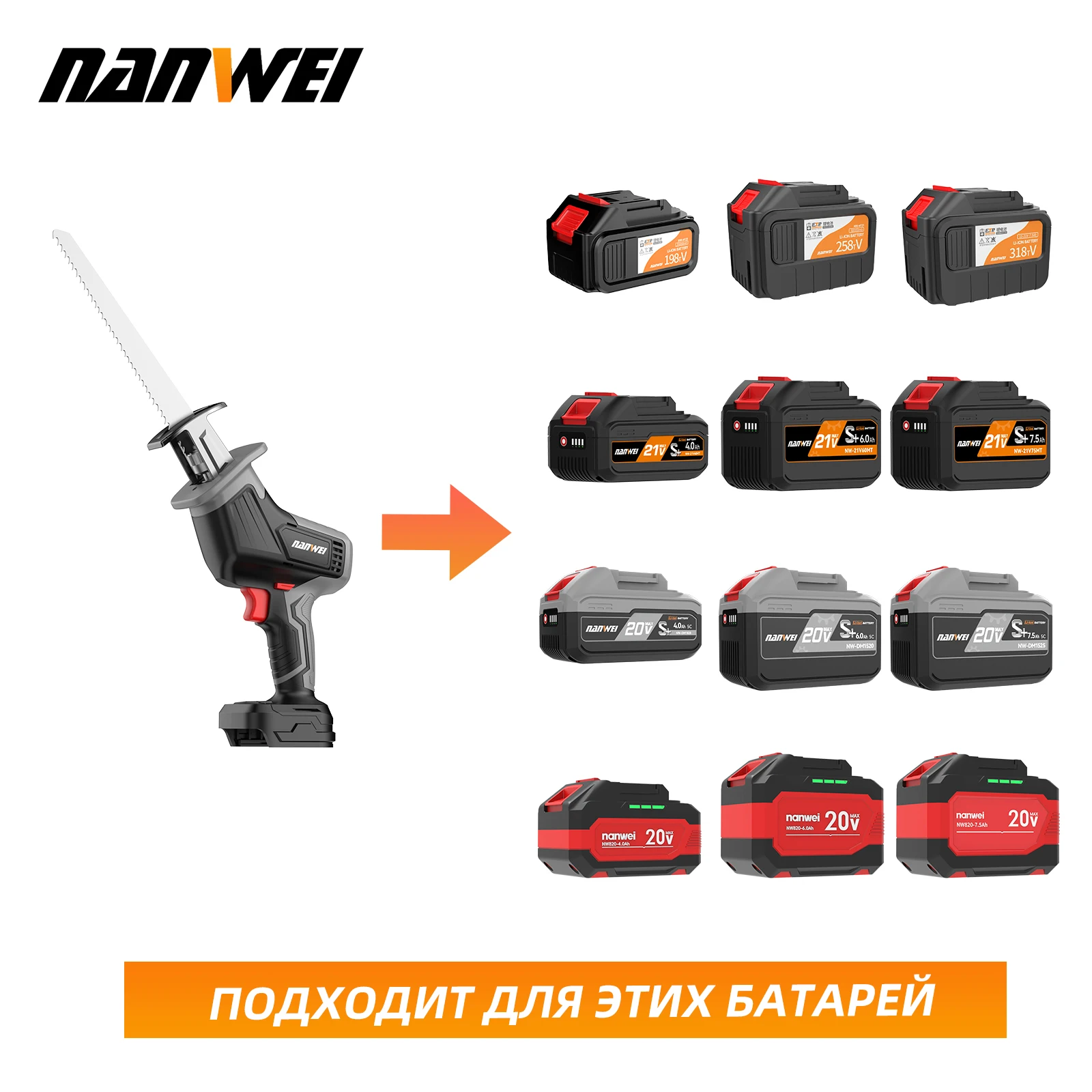 Nanwei 20V 리튬 배터리 브러시리스 소형 말 칼 왕복 톱 군용 칼 톱 절단 톱