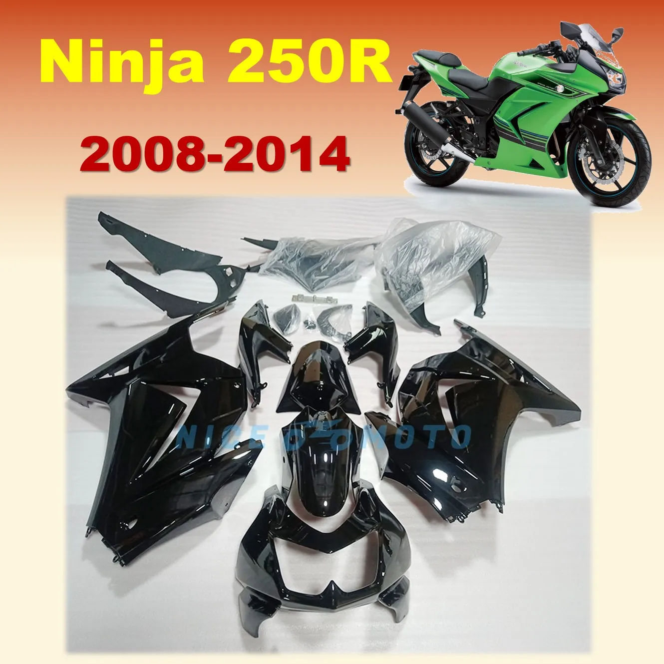 Bright Black Fairing kit Fit for Ninja 250R EX250 08-14 ZX250 2008 2009 2010 2011 2012 2013 2014 ABS Injection Bodywork