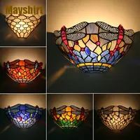 Tiffany Dragonfly Wall Lamp Stained Glass Lampshade Sconce Bathroom Mirror Lights Restaurant Corridor Wall Light Indoor Lighting