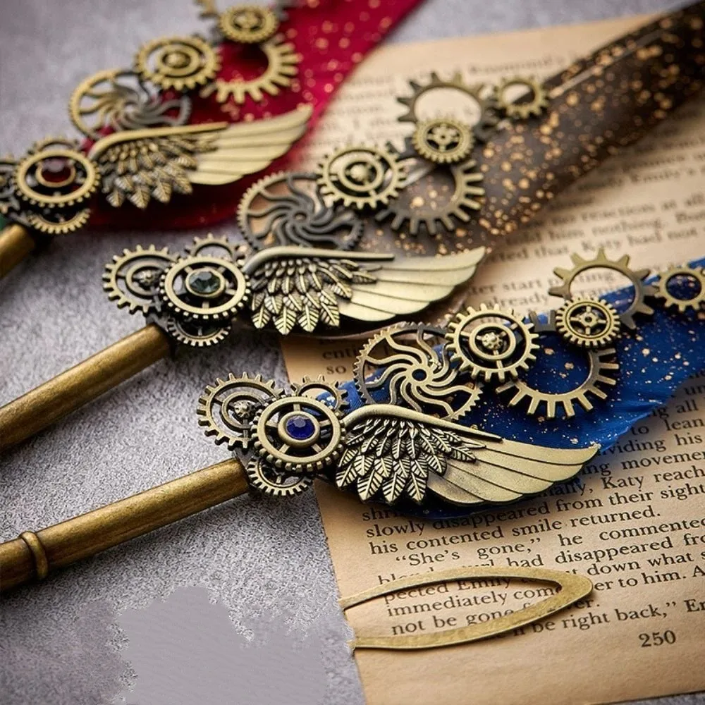 

Retro Punk Dipped in Water Pen European Style Replaceable 5 Nib Metal Signature Pen Vintage Luxury Fountain Pen Feather Pen