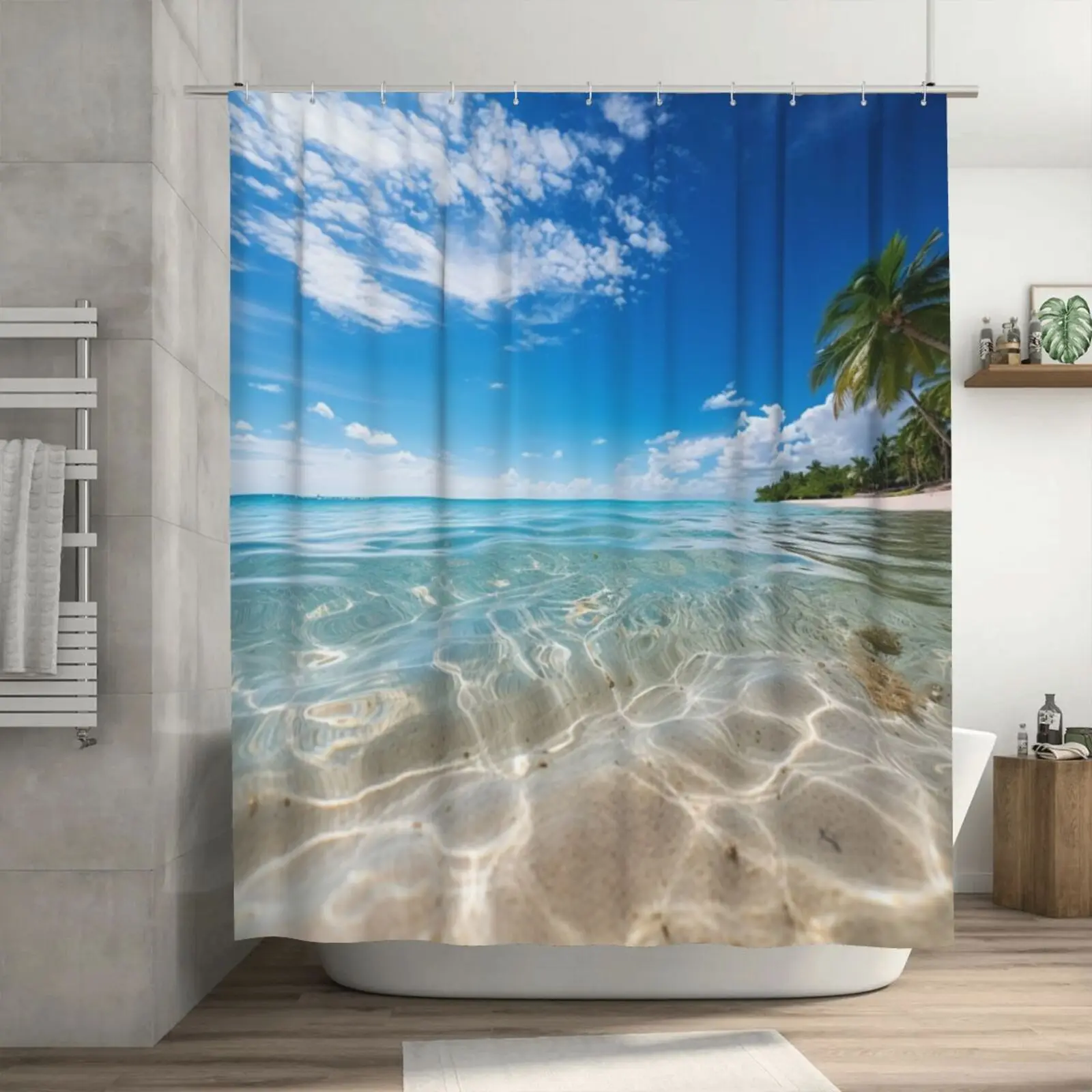 

Summer Cool Beach Bathroom Curtain Bathroom Shower Curtain Polyester Curtain Bathroom Accessories No Hooks 180X180CM