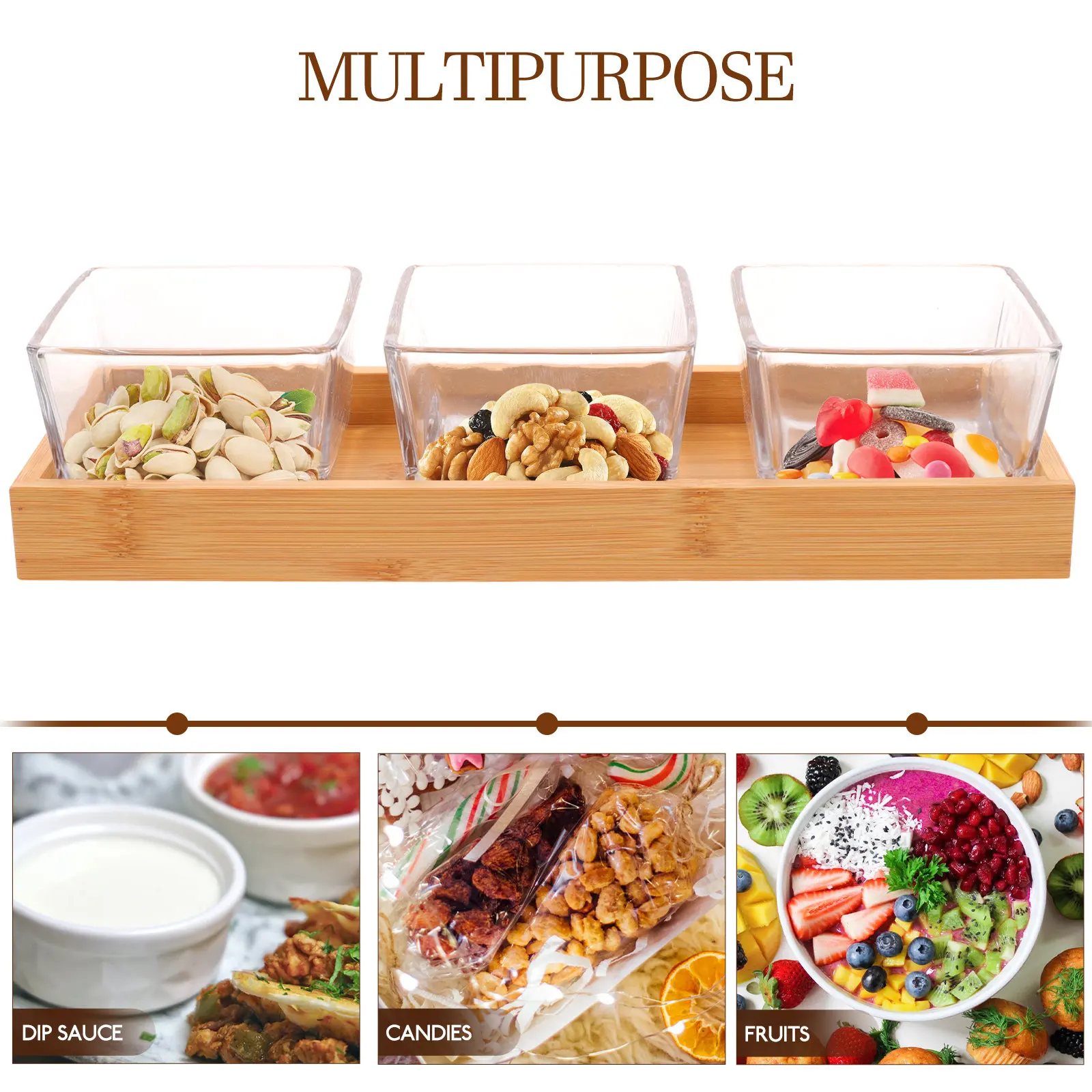 

Набор: стеклянная тарелка для закусок с бамбуковым подносом, блюдо для фруктов, десертов, шоколада, печенья, закусок для вечеринок, свадеб, домашнего использования