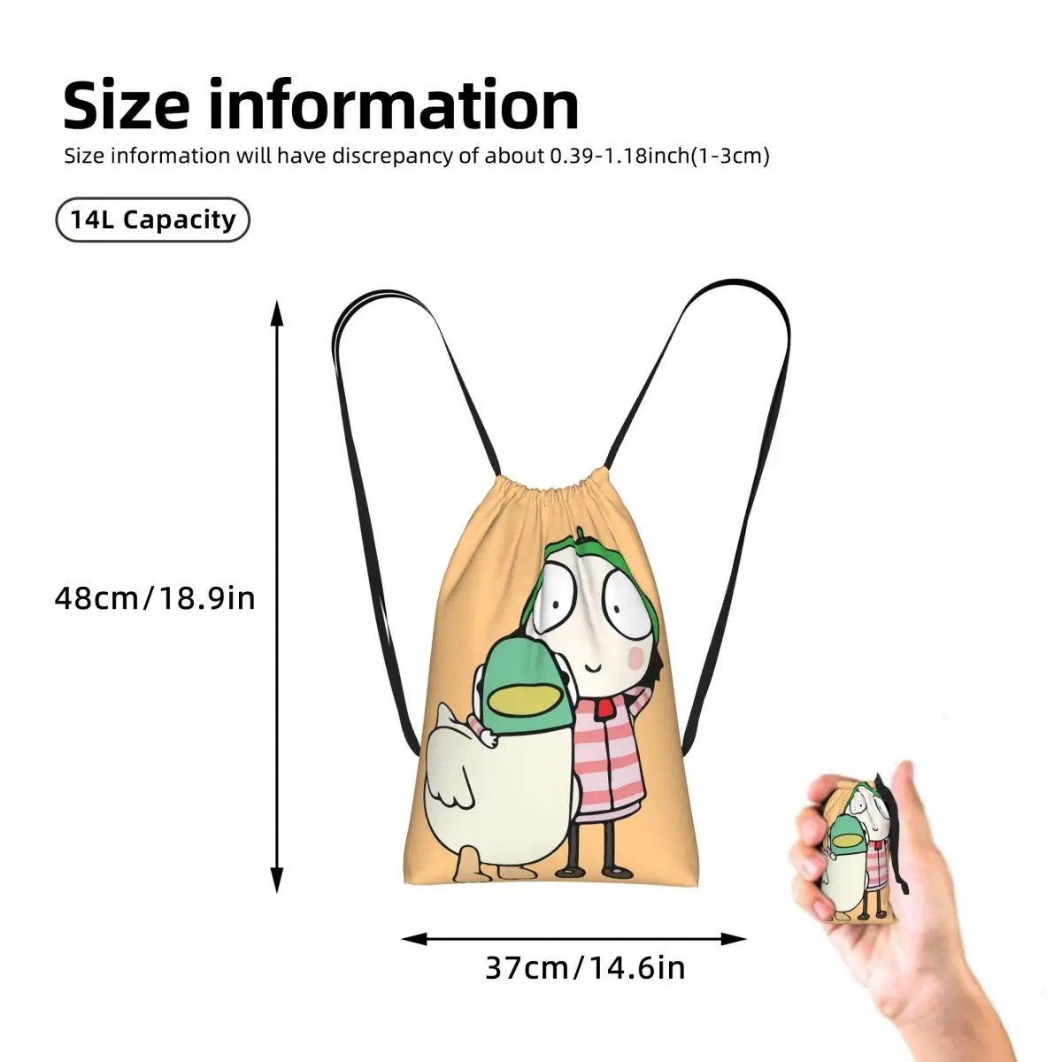 Sarah And Duck Having Fun Drawstring Backpack hiking cycling Bag Lightweight Foldable Storage Drawstring Bag for Men Women