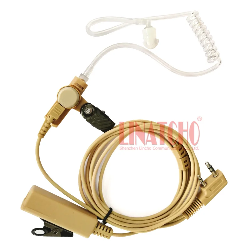 Brown Yellow Color Walkie Talkie Acoustic Clear Air Tube Earpiece K-Type Connector