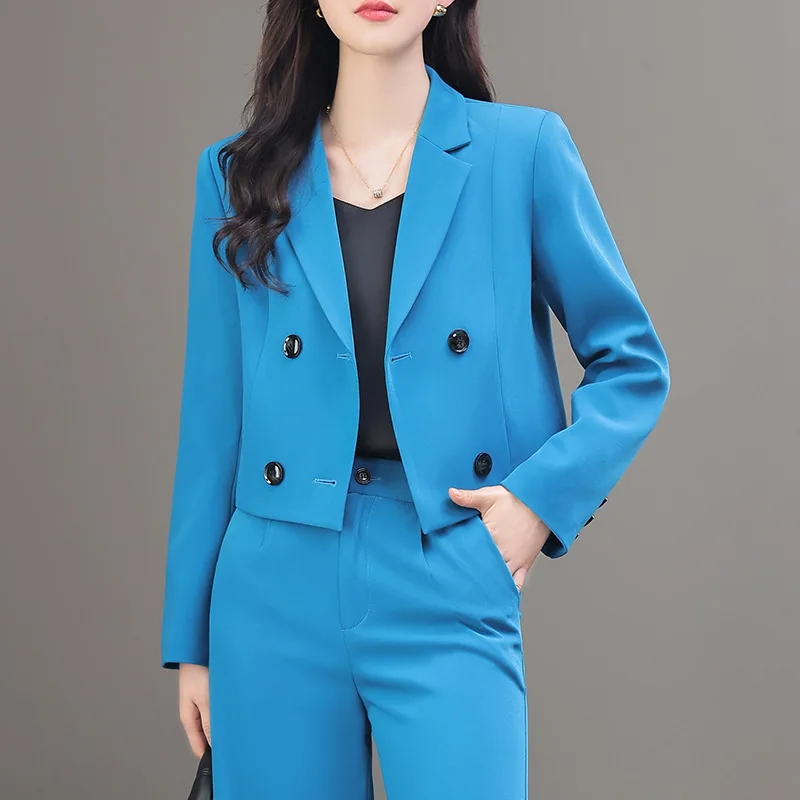 New Short Suit Coat 2023 Autumn Short Chic Temperament Slim-Fit Tall-Looking Small Pink Two-Piece Set