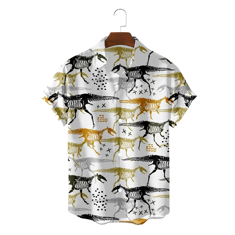 Camisas gráficas engraçadas Dionsaur manga curta casual, desenhos animados 3D estampados camisas havaianas, blusa de lapela solta, tendência da moda verão