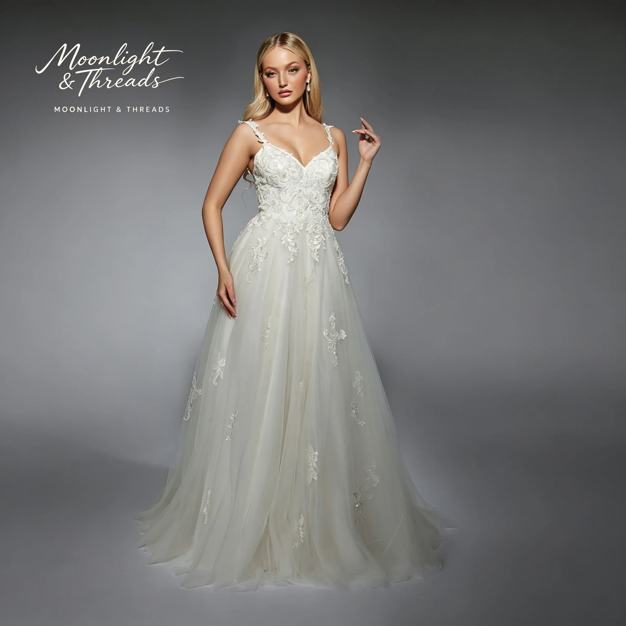 White halter-neck sleeveless tulle dress floor-length formal occasion wedding gown lace embroidery backless design view 2