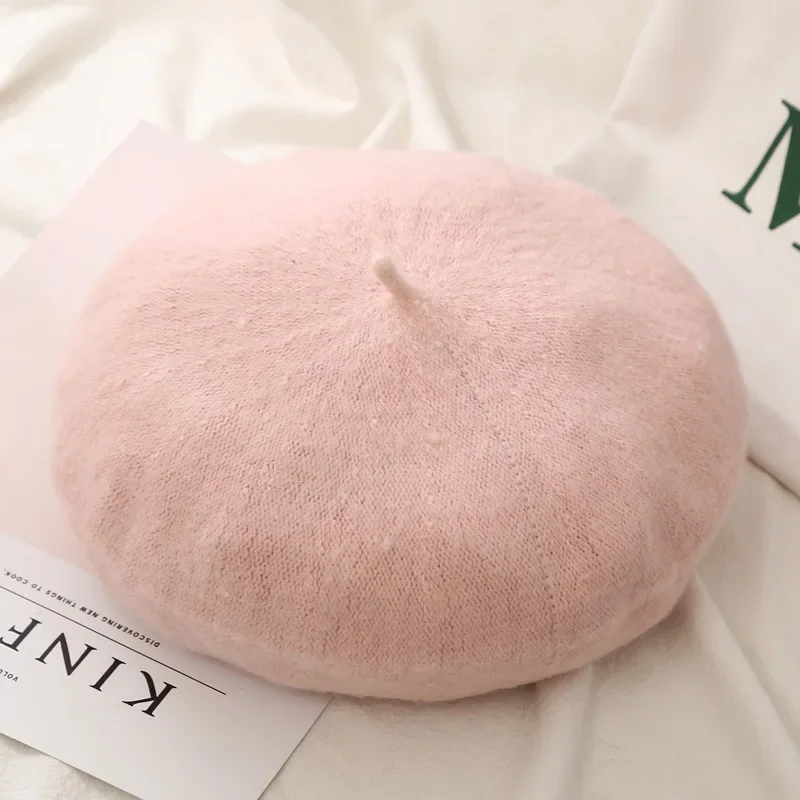 2024 New Womens Winter Hat Beret Female Wool Cotton Blend Cap New Woman Hats Caps Black White Gray Pink Boinas De Mujer