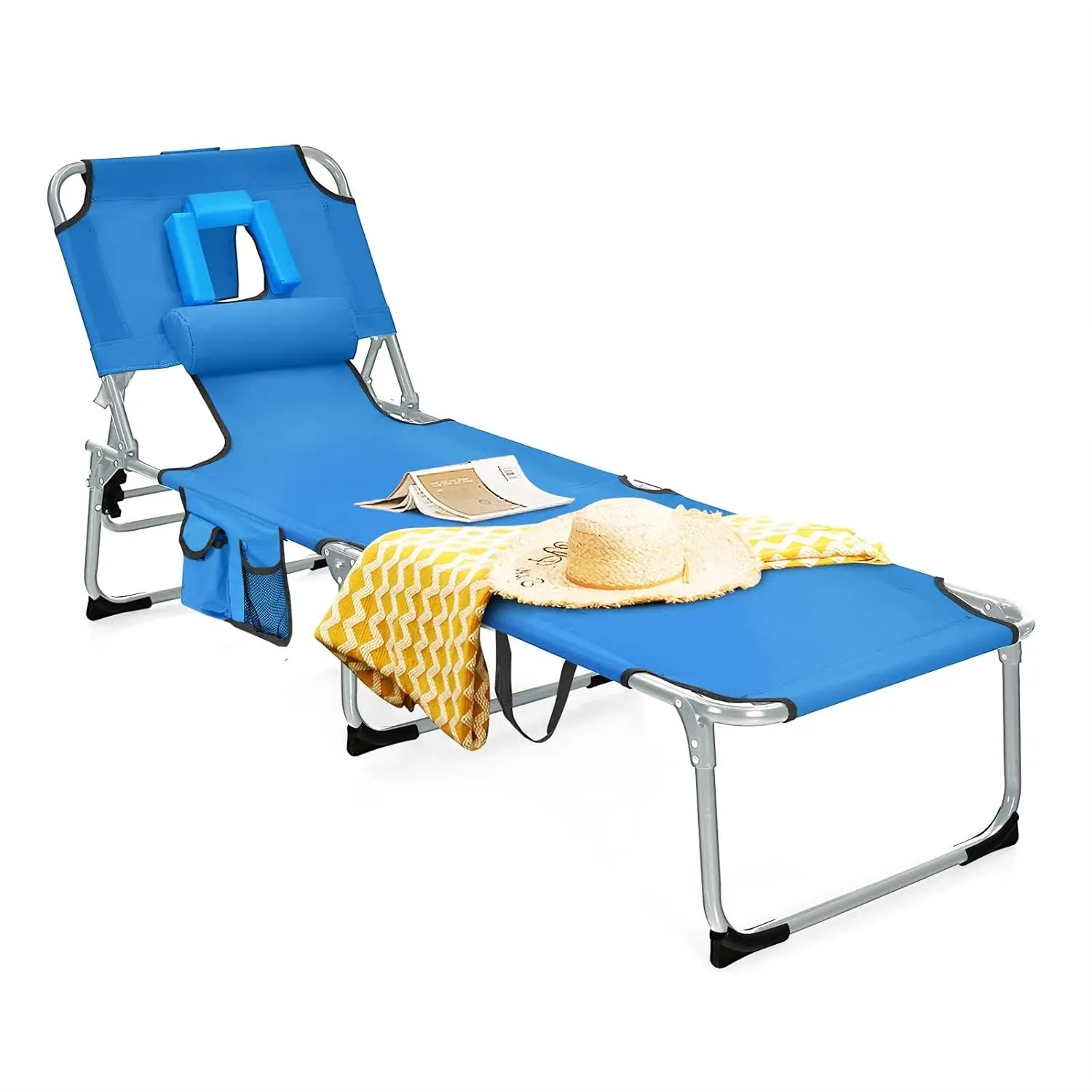 

Шезлонг для загара с вырезом для лица, складной регулируемый шезлонг для пляжа и террасы с боковым карманом, на заказ