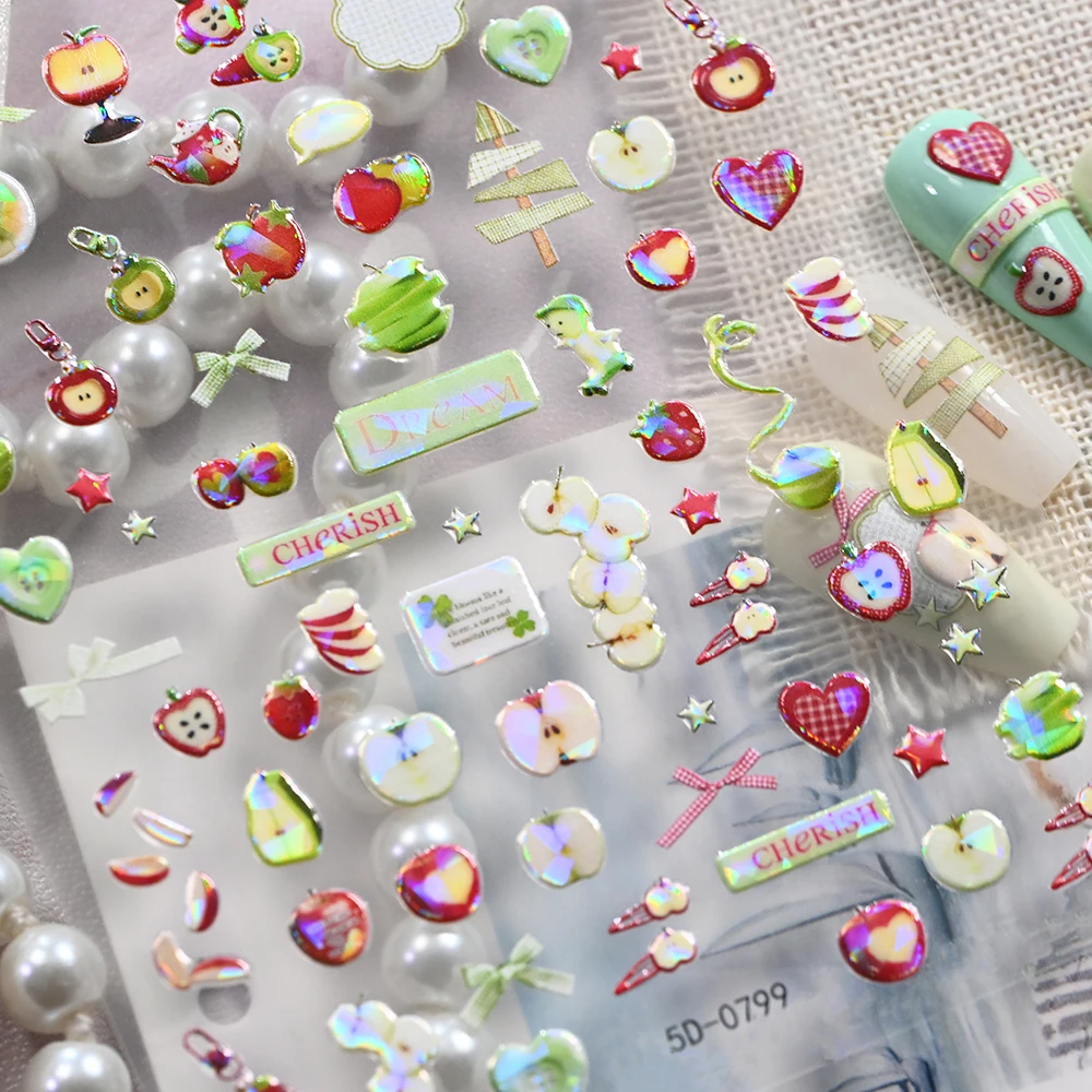 

1pcs 5D Mixed Patterns with Apple Strawberry Heart Nail Decals Fruit Nail Art Stickers for Women Girls DIY Manicure Accessories*