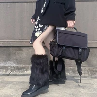 Zapatos Harajuku con puños, calentador de piernas, botas de piel sintética mullidas de Color sólido Vintage, calcetines gruesos de pantorrilla N16 22, invierno, envío directo
